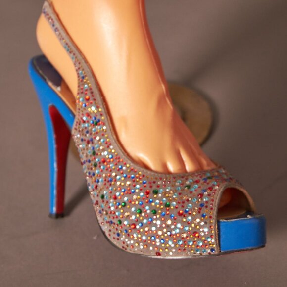 Christian Louboutin Crystal Sparkle Sling Back Heels - Picture 15 of 16